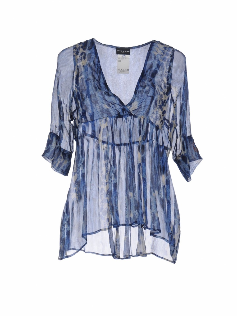 John Richmond silk animal print blouse, blue & cream